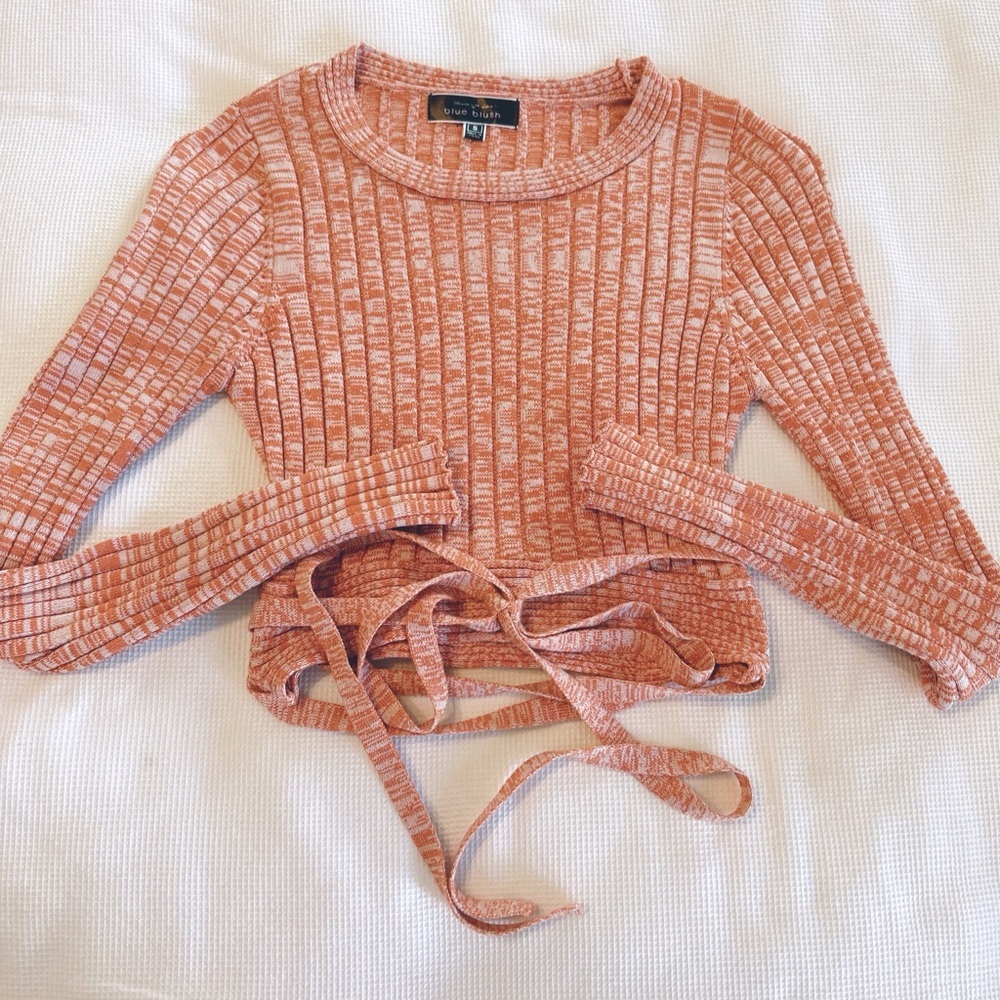Blue Blush Orange Ribbed Long Sleeve Crop Top Size Small